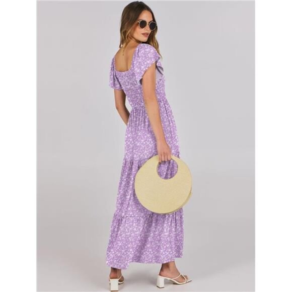 ANRABESS Women’s 2025 Summer Casual Maxi Dress Flutter Sleeve Scoop Neck - Picture 4 of 7